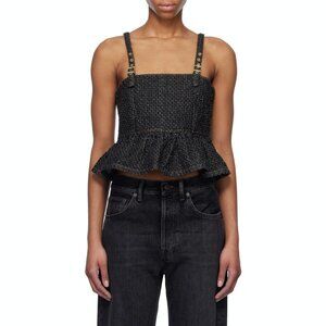 GANNI Black Fluffy Denim Strap Top NWT